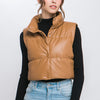 PU Faux Leather puffer West With Snap Button