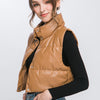 PU Faux Leather puffer West With Snap Button