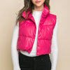 PU Faux Leather puffer West With Snap Button